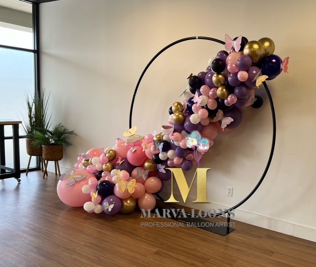 custom purple, pink and gold balloon hoop display by Marva-loons Balloons in Memphis